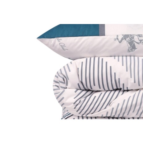 Lenjerie de pat BHPC 025-GreenWhiteGrey cu nuanțe de verde, alb și gri, design elegant și logo iconic