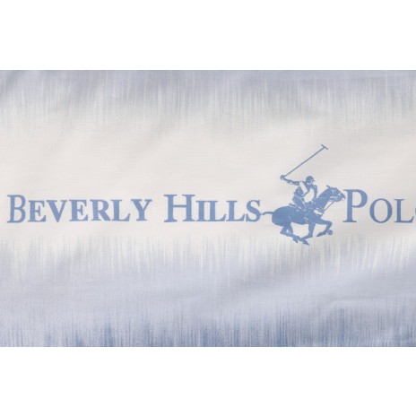 Lenjerie de pat BHPC-030 din bumbac 100% ranforce, design albastru, alb și gri, cu logo Beverly Hills Polo Club și detalii geometrice elegante.
