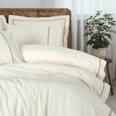 Lenjerie de pat din in si bumbac Banded Maro - Cotton Box, 6 piese, bej cu insertii maro