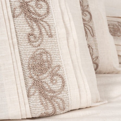 Lenjerie pat in si bumbac cu broderii Floro Crem - Cotton Box, 6 piese, crem cu model floral bej