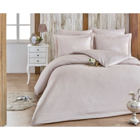 Lenjerie de pat din satin bumbac piatră model Damasc