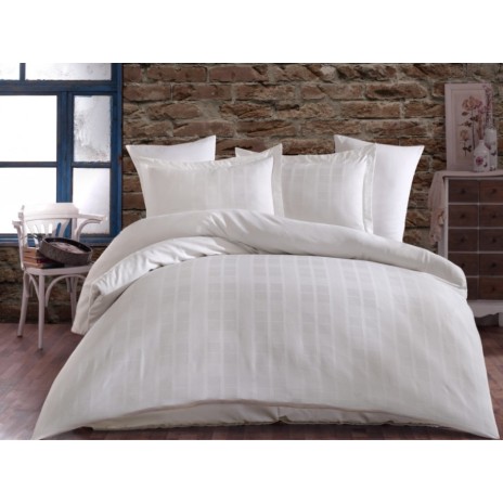 Lenjerie de pat din satin bumbac crem model Ekose
