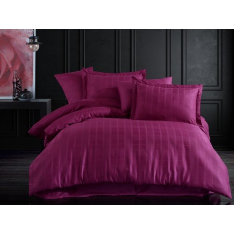 Lenjerie de pat din satin bumbac mov model Ekose