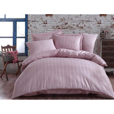 Lenjerie de pat din satin bumbac roz pudră model Ekose