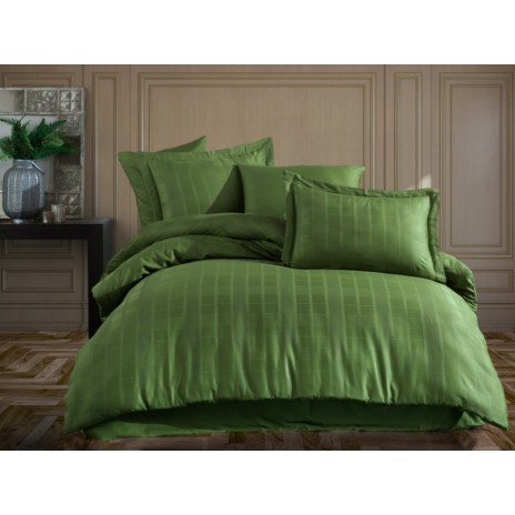 Lenjerie pat jacquard, Exclusive Satin, 6 piese, Hobby Home, Ekose Verde