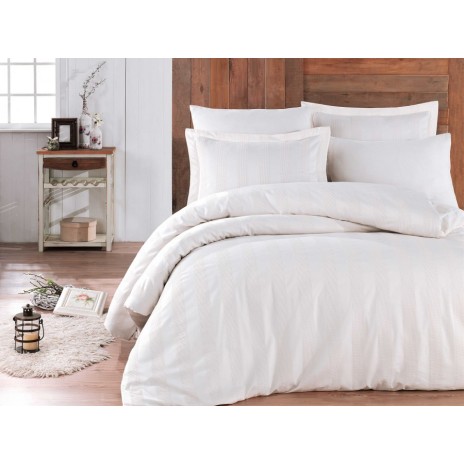 Lenjerie de pat din satin bumbac alb model Wafel