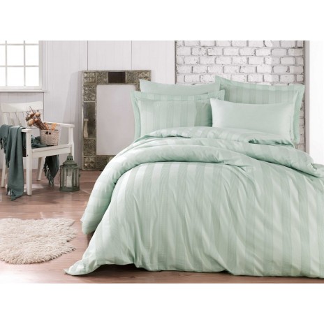 Lenjerie de pat din satin bumbac verde marin model Wafel