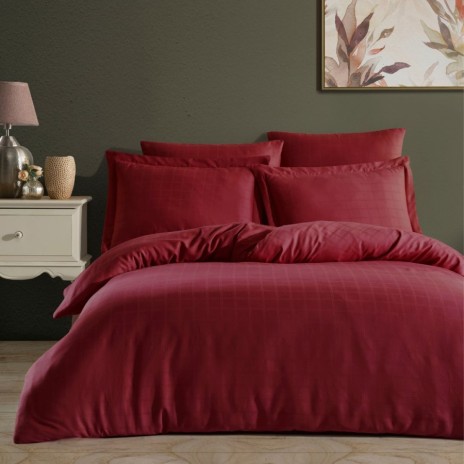 Lenjerie de pat bordo, jacquard, 100% bumbac satinat, set 6 piese.