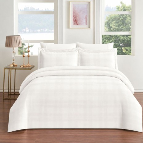 Lenjerie pat dublu TAC Carly Alb din bumbac satinat jacquard 220 TC cu model discret in carouri