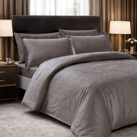 Lenjerie de pat Jacquard Nodus antracit bumbac satinat, motive complexe jacquard, 6 piese