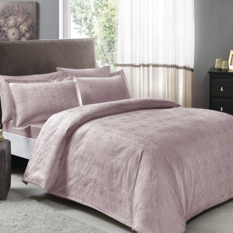 Lenjerie de pat TAC Nodus Lila, bumbac 100% satinat, design jacquard, nuanțe lila, set 6 piese.