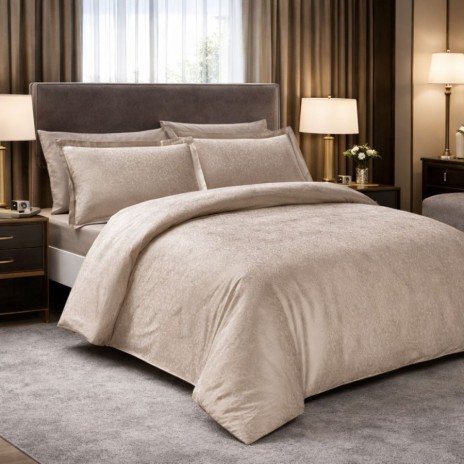 Lenjerie de pat Jacquard Nodus vizon bumbac satinat, motive complexe jacquard, 6 piese ​