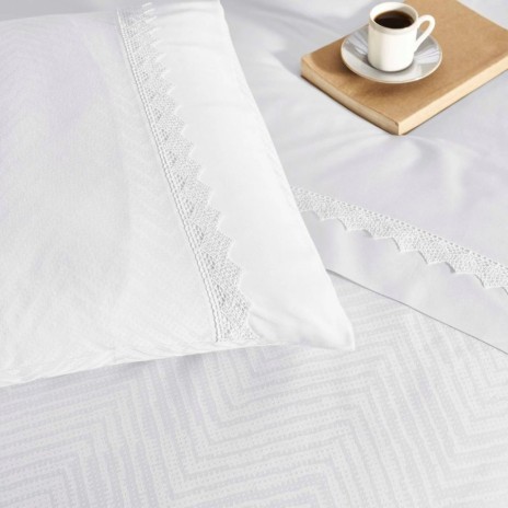 Lenjerie pat jacquard satin de lux 6 piese, TAC, Sambre Alb