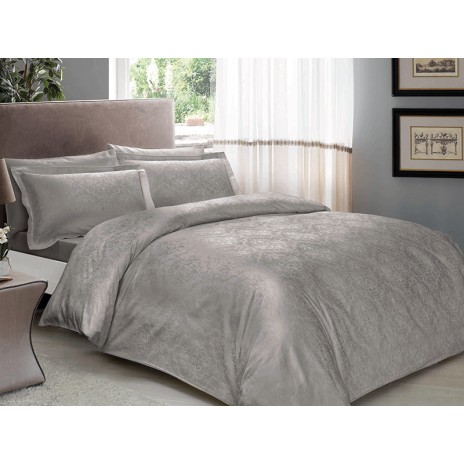 Lenjerie de pat Jacquard Daria antracit bumbac satinat, motive complexe jacquard, 6 piese