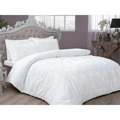 Lenjerie de pat Diana din satin alb cu design jacquard sofisticat, set Tac