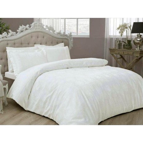 Lenjerie de pat Diana din satin ecru cu design jacquard sofisticat, set Tac