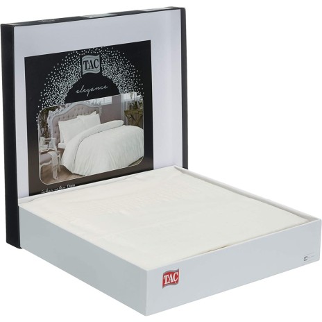 Lenjerie de pat Diana din satin ecru cu design jacquard sofisticat, set Tac