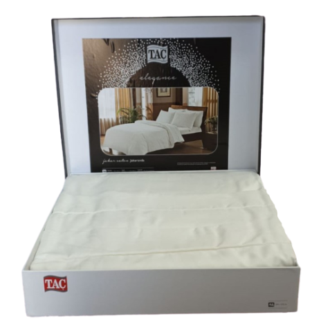 Lenjerie de pat dublu satin de lux cu design jacquard ecru, set elegant TAC în dormitor