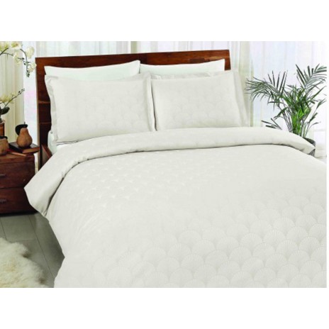 Lenjerie de pat Jacquard satin de lux modelul Cross crem, din bumbac satinat 100%, set de 6 piese