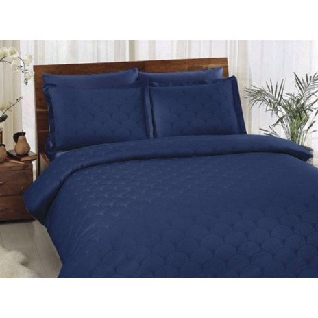Lenjerie de pat Jacquard satin de lux modelul Cross albastră, din bumbac satinat 100%, set de 6 piese