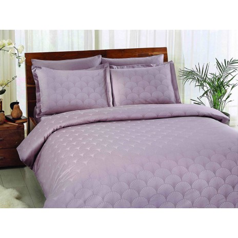 Lenjerie de pat Jacquard satin de lux modelul Cross lila, din bumbac satinat 100%, set de 6 piese