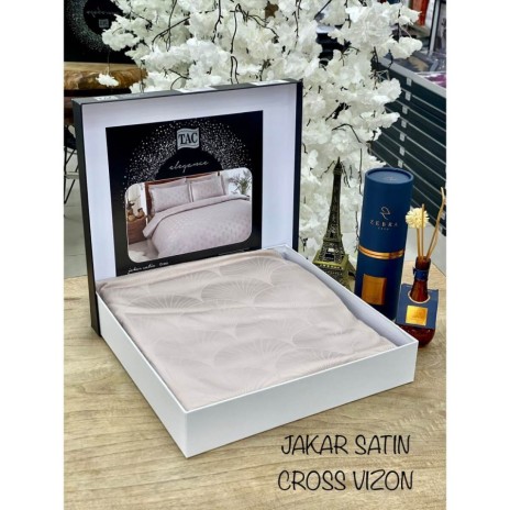 Lenjerie de pat TAC Jacquard cu model texturat în nuanțe de gri-bej, confecționată din satin de lux 100% bumbac