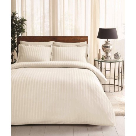 Lenjerie de pat Place cu dungi elegante în nuanțe de crem, din bumbac satinat 100%, set de 6 piese