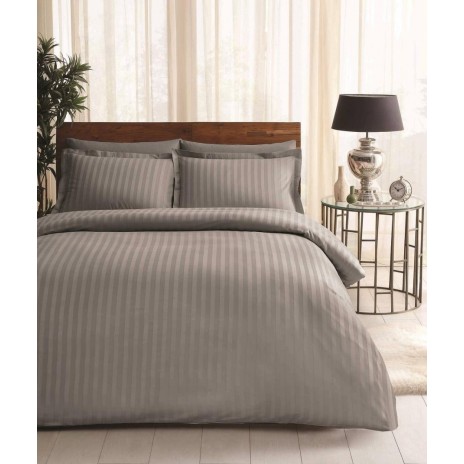 Lenjerie de pat gri antracit cu dungi, din bumbac 100% satinat, set de 6 piese