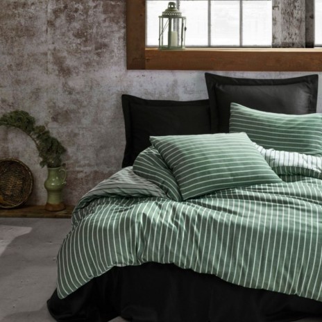 Lenjerie pat lux, bambus si bumbac satinat, Cotton Box, Green