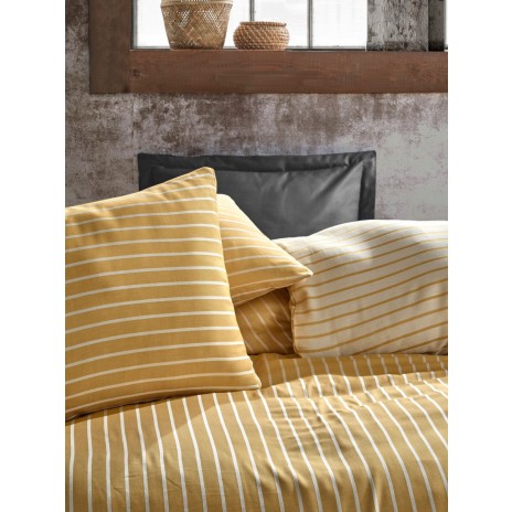 Lenjerie de pat lux bambus și bumbac satinat Cotton Box Yellow cu dungi galbene și albe