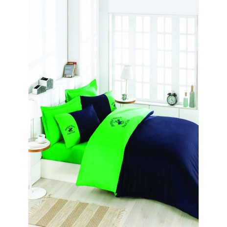 Lenjerie pat pentru 2 persoane Beverly Hills Polo Club, bumbac satinat, 106 Green Dark Blue