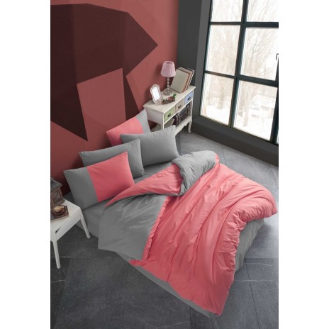 Lenjerie de pat cu design coral și antracit, Diamond Coral Antracit, set de 4 piese