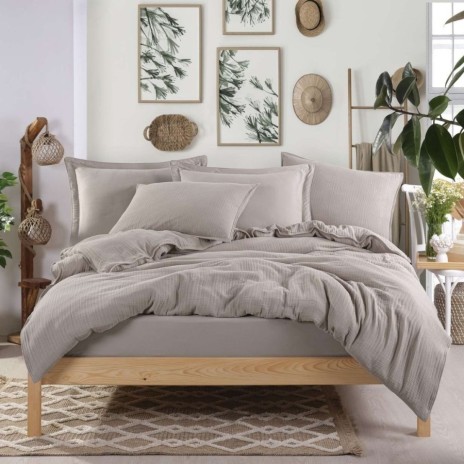 Lenjerie de pat din muselina si bumbac satinat Cappuccino, 100% bumbac , design elegant si respirabil