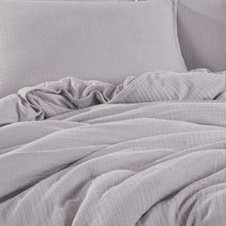 Lenjerie de pat din muselina si bumbac satinat Gri deschis, 100% bumbac , design elegant si respirabil