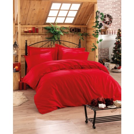 Lenjerie de pat Cotton Box din bumbac satin, roșu intens, elegantă