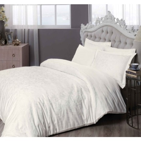 Lenjerie de pat Jacquard satin de lux Daria albă, din bumbac satinat 100%, set de 6 piese