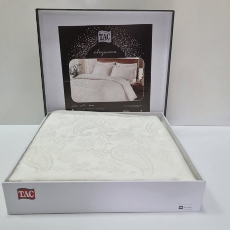 Lenjerie de pat jacquard crem cu motive paisley din bumbac satinat TAC, model Brinley, set complet