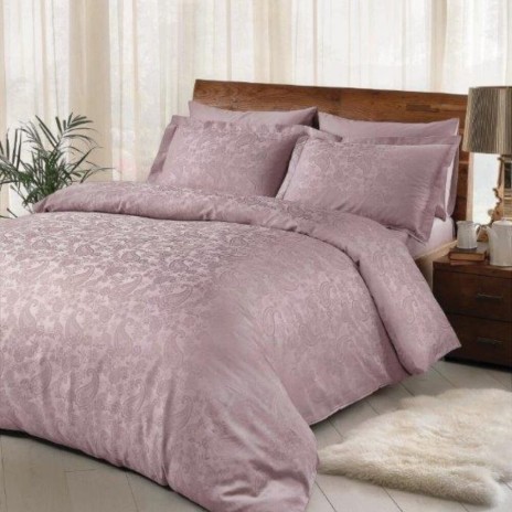Lenjerie de pat TAC Jakar Brinley Lila, bumbac 100% satinat, design jacquard, nuanțe lila, set 6 piese.