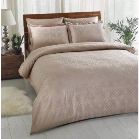 Lenjerie de pat TAC Jakar Vision Vizon, bumbac 100% satinat, design clasic jacquard, nuanțe bej, set 6 piese.
