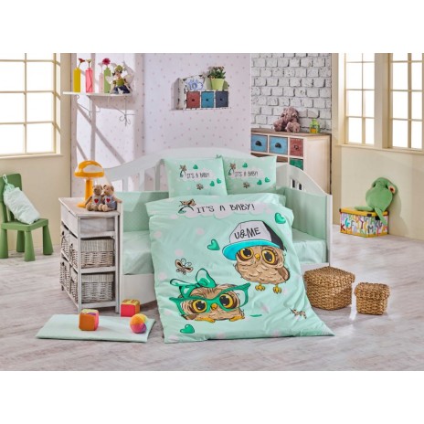 Lenjerie patut bebelusi bumbac 100% poplin, Hobby Home Coolbaby - Mint