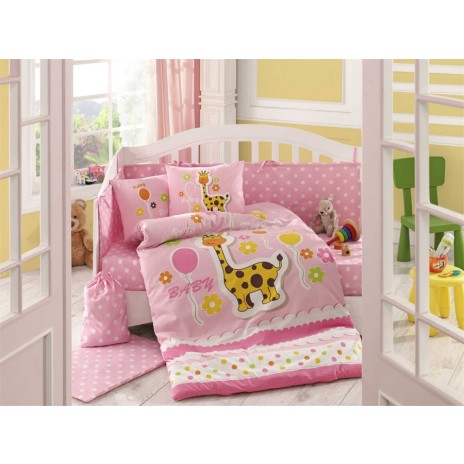 Lenjerie patut bebelusi bumbac 100% poplin, Hobby Home, Puffy Pink