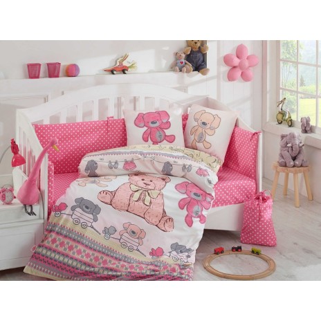 Lenjerie patut bebelusi bumbac 100% poplin, Hobby Home, Tombik Pink