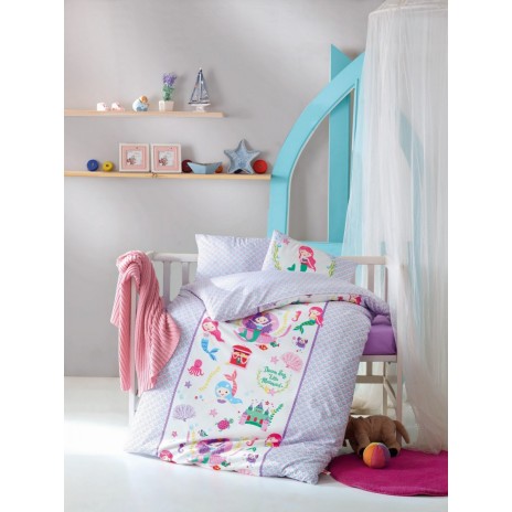 Lenjerie patut bebelusi bumbac 100% ranforce, Cotton Box, Sirena, lila