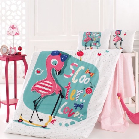 Lenjerie patut bebelusi bumbac 100% ranforce, Nazenin Home, Flamingo