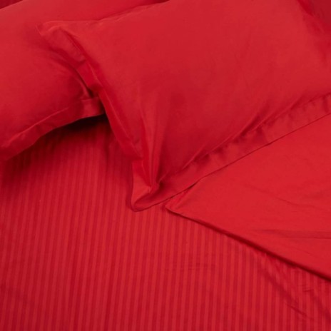 Lenjerie de pat satin TAC Stripe Roșu, 6 piese, bumbac 100%, roșu intens