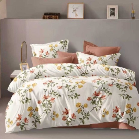 Lenjerie de pat dublu 6 piese cu elastic Flori delicate