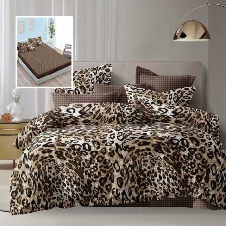 lenjerie de pat dublu 6 piese cu elastic imprimeu leopard