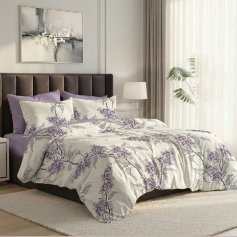 Lenjerie pat dublu liliac ralex pucioasa 6 piese design floral mov elegant
