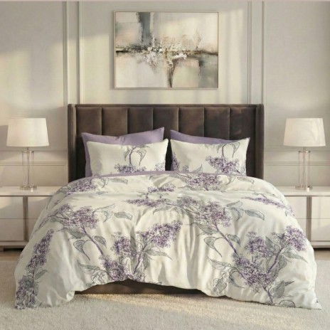 Lenjerie pat dublu liliac ralex pucioasa 6 piese design floral mov elegant