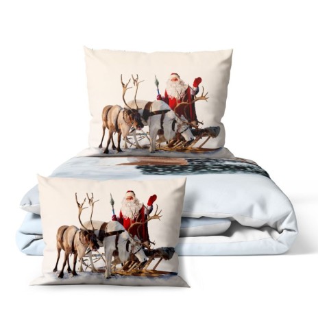 Lenjerie de pat 3D Craciun Deer bumbac 100% ranforce cu reni si peisaj de iarna